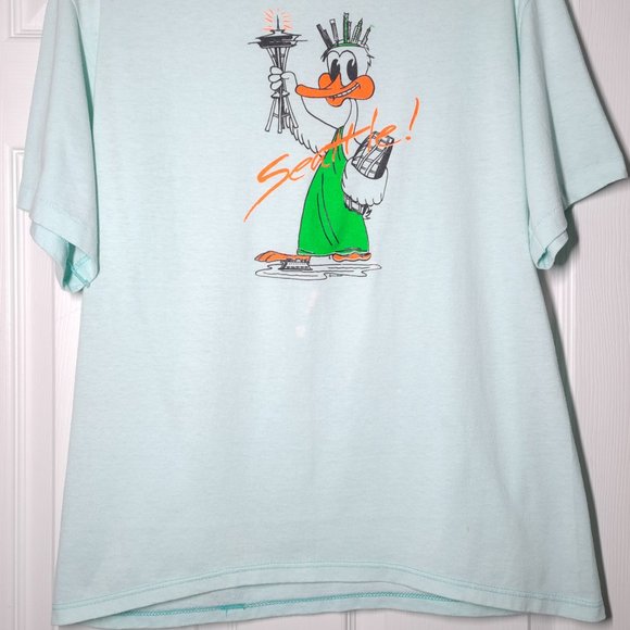 VINTAGE Seattle Fun Forest Duck USED Shirt (L, Single Stitch, Space Needle) - Picture 2 of 8